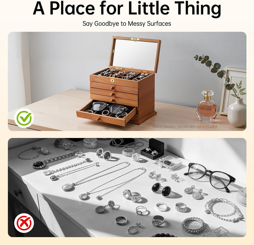 Extra Large Four-Leaf Carved 6 Layers Wooden Jewelry Box Jewelry Case Cabinet Armoire Ring Necklacel Gift Storage Box