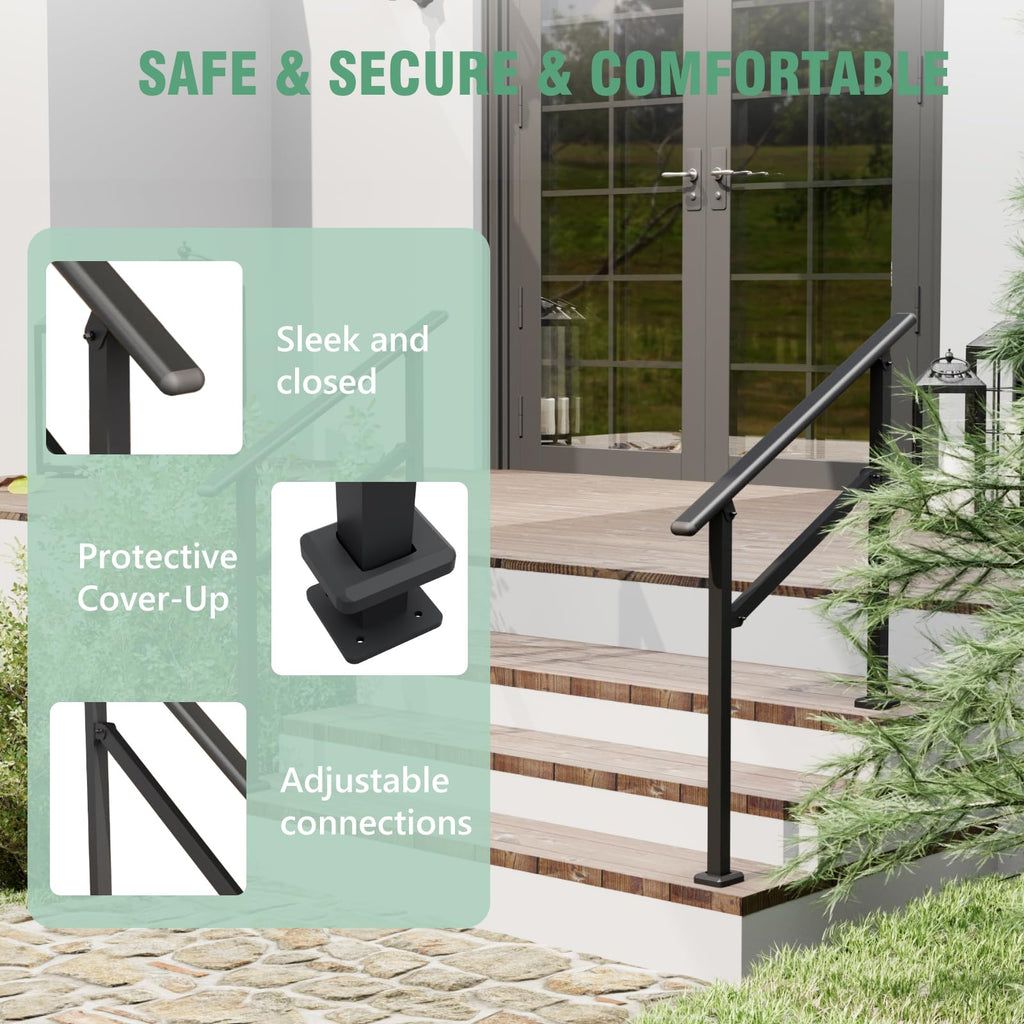 2 Pack Hand Rails for Outdoor Steps, 2-3 Step Railing for Stairs, Adjustable Porch Railing, Hand Rails for