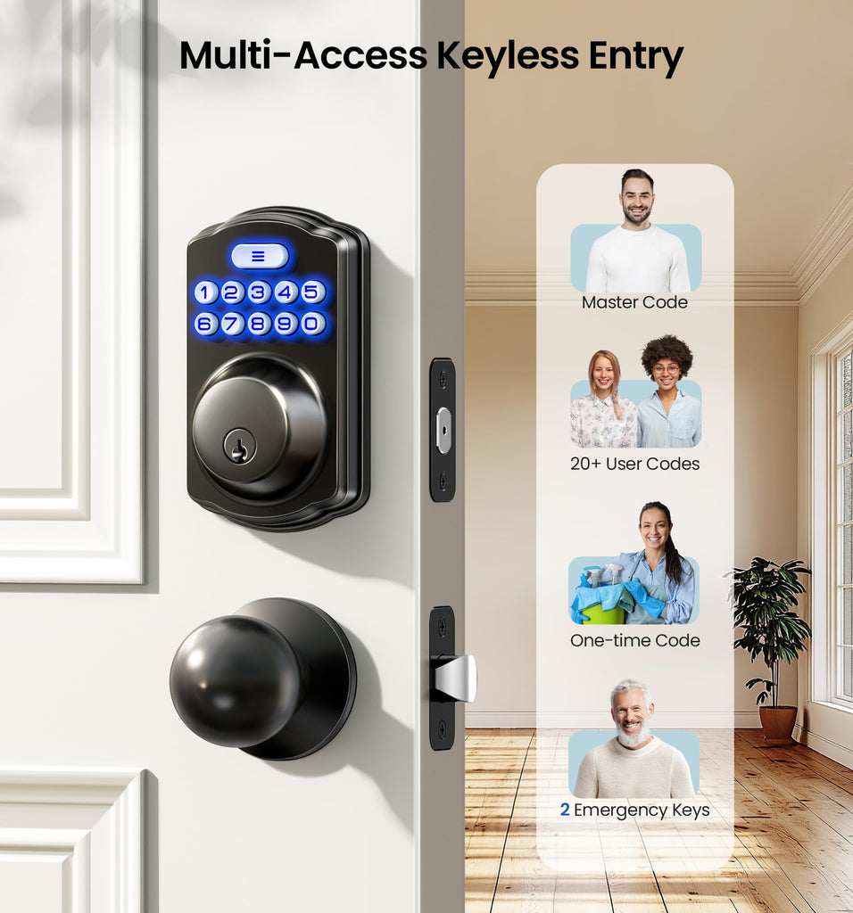 Keyless Entry Deadbolt Door Lock with Knobs, Matte Black