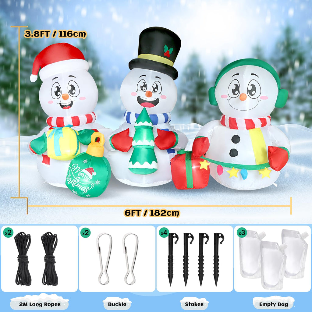 6FT Long Christmas Inflatable Decoration, Snowman with Tree & Gifts