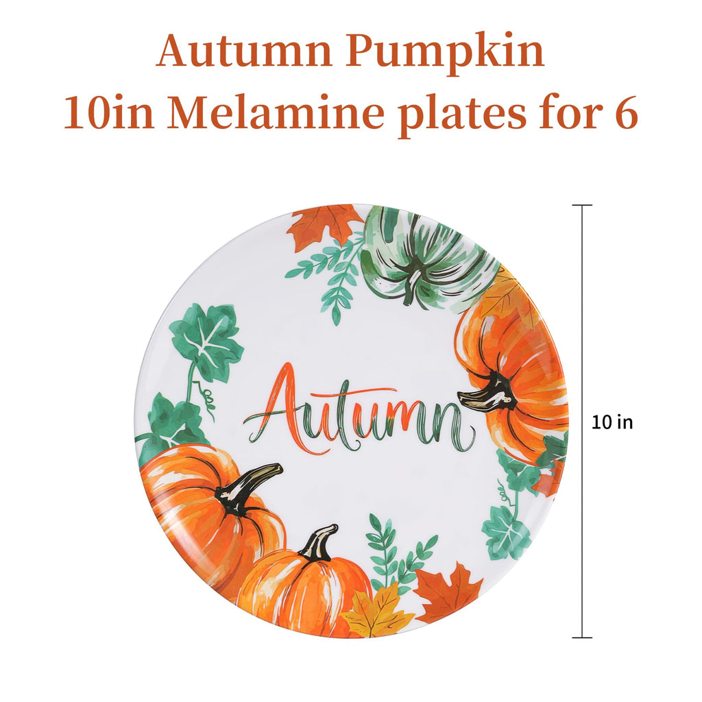 6pcs Melamine Dinner Plate Sets, 10inch Unbreakable Pumpkin Dishes