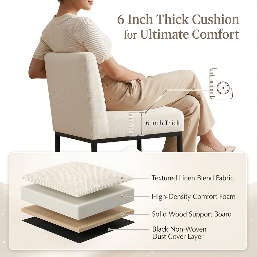 Linen 27 inches Counter Height Bar Stools with Padded Back, Modern Upholstered Counter Stool Chairs with Black Metal