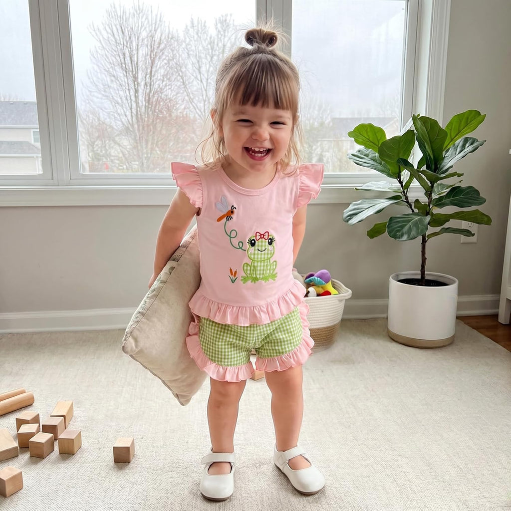 Toddler Baby Girl Clothes Summer Ruffle T Shirts and Shorts Set