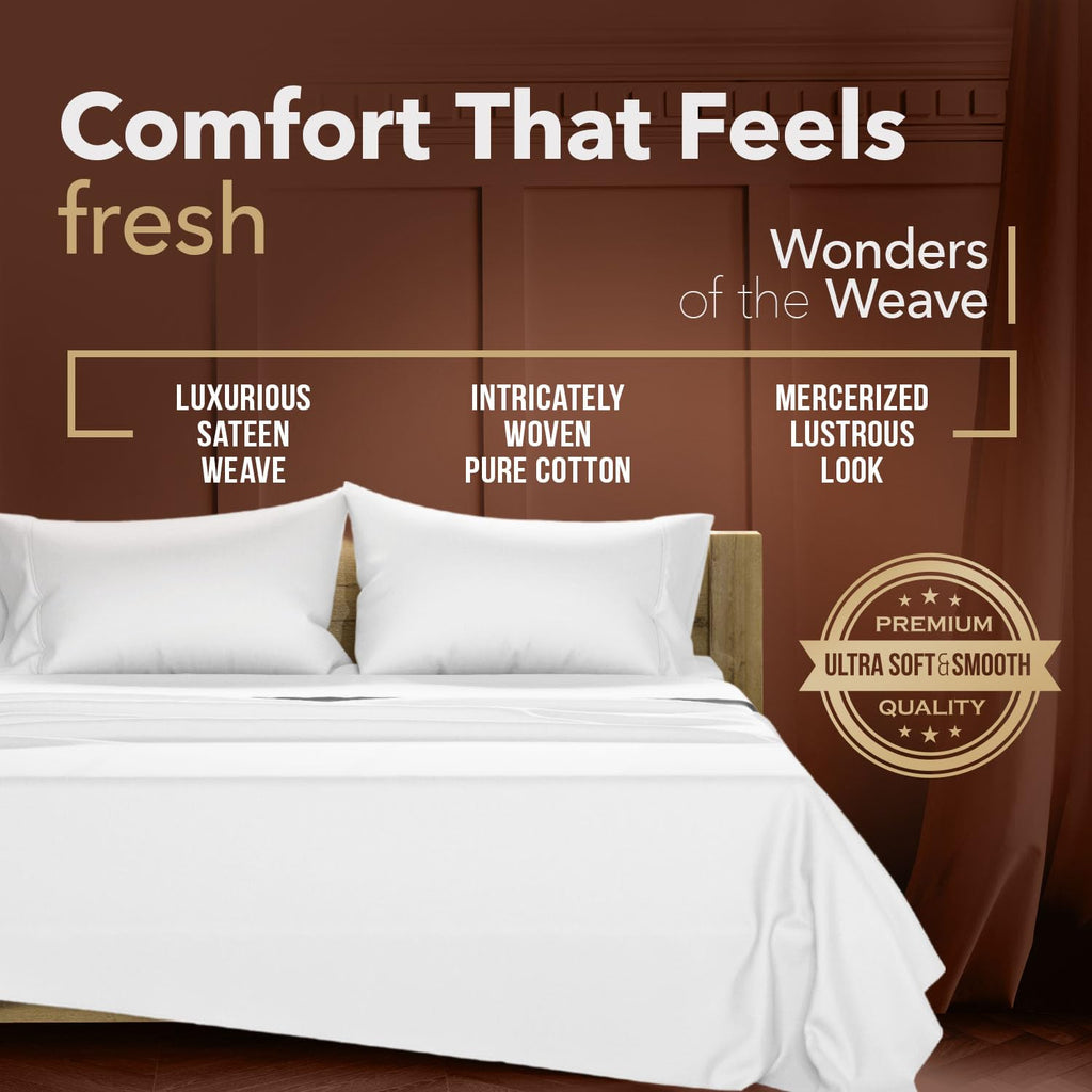 Egyptian Cotton Sheets - Everyday Bedding Cotton Sheet Set (4 PC, White), Soft & Durable, Cooling