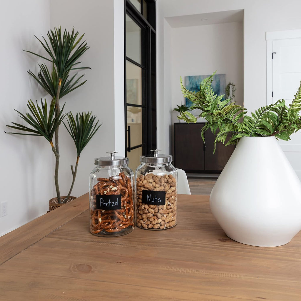 Large 1-Gallon Glass Canister Sets Counter with Stainless Steel Airtight Lids + Marker & Labels, Cookie Jar & Candy - Set of 2