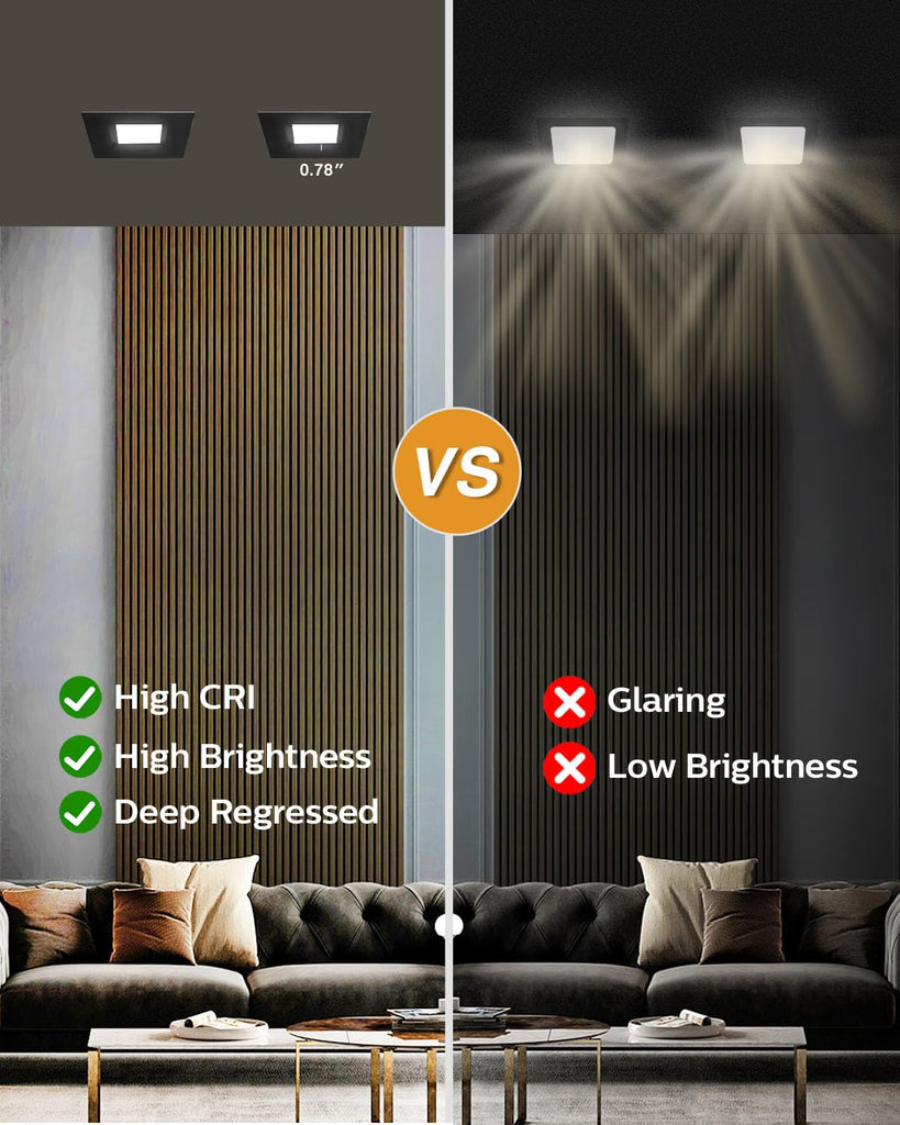 6 Pack 4 Inch Black Anti-Glare LED Downlight, Ceiling Light, Square