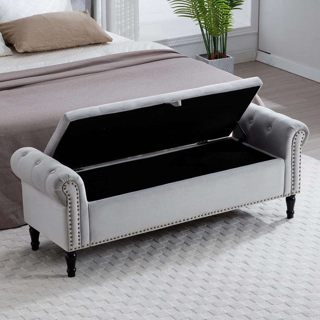 67" End of Bed Storage Bench King Size, Storage Bench End of Bed, Upholstered Velvet Tufted Storage Ottoman Benches