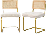 CangLong Rattan Dining Chairs Set of 2, Modern Kitchen Chairs with Natural Mesh Rattan Backrest & Solid Thick Metal