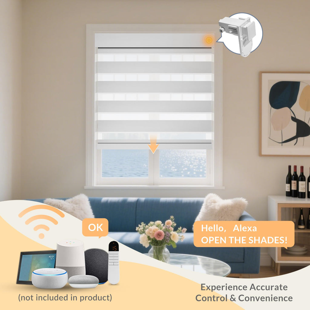 No Drill Smart Motorized Zebra Blinds with Remote, Custom Size