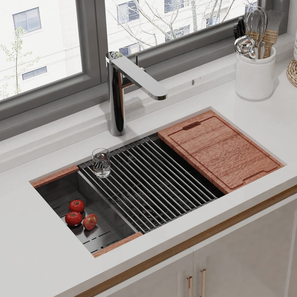 32-inch Undermount Workstation Kitchen Sink, 16 Gauge Stainless Steel Kitchen Sink with Nano Coating & Brushed