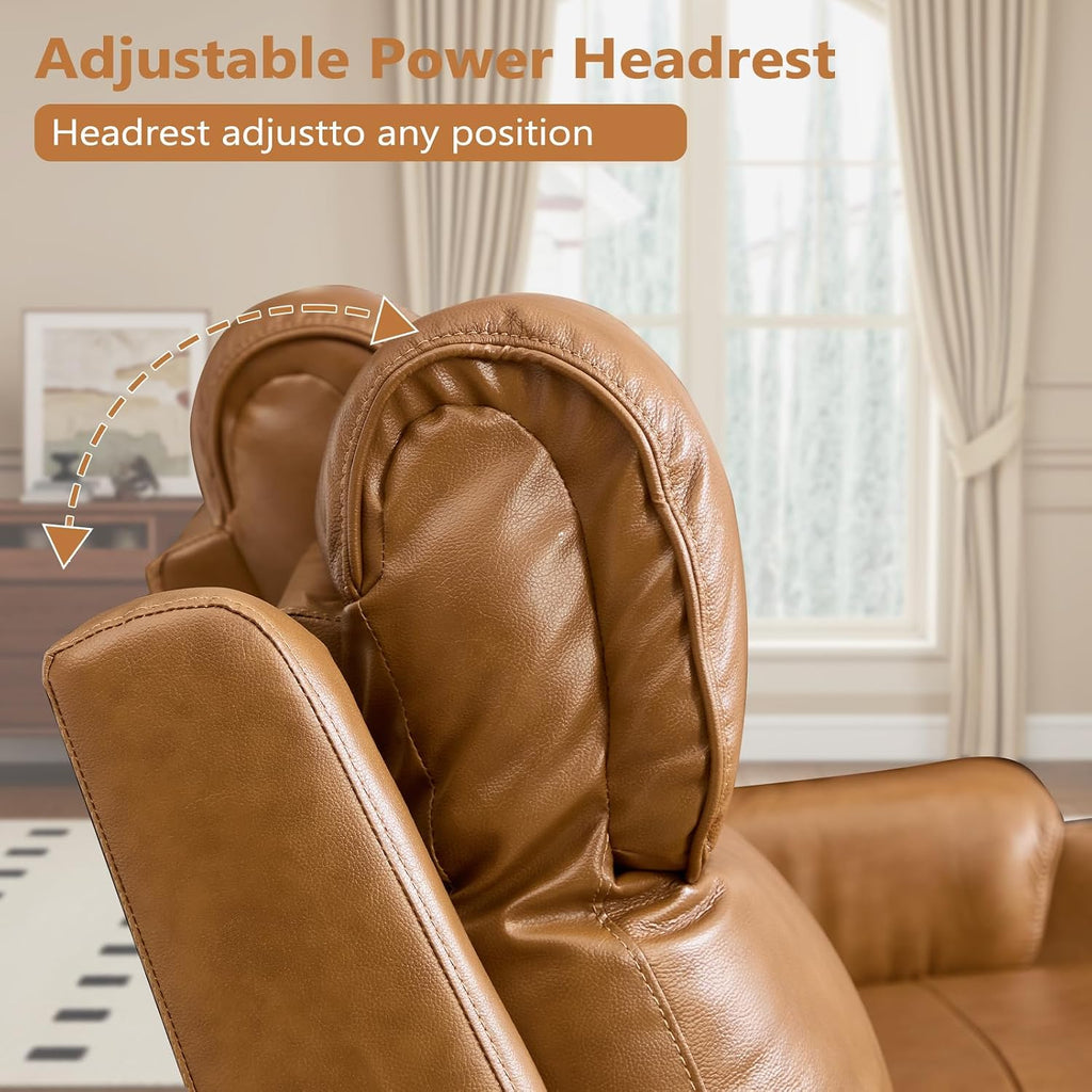 3-Piece Top Grain Leather Electric Recliner Sofa Set, Included Dual Motor Recliner with Power Headrest, Loveseat with