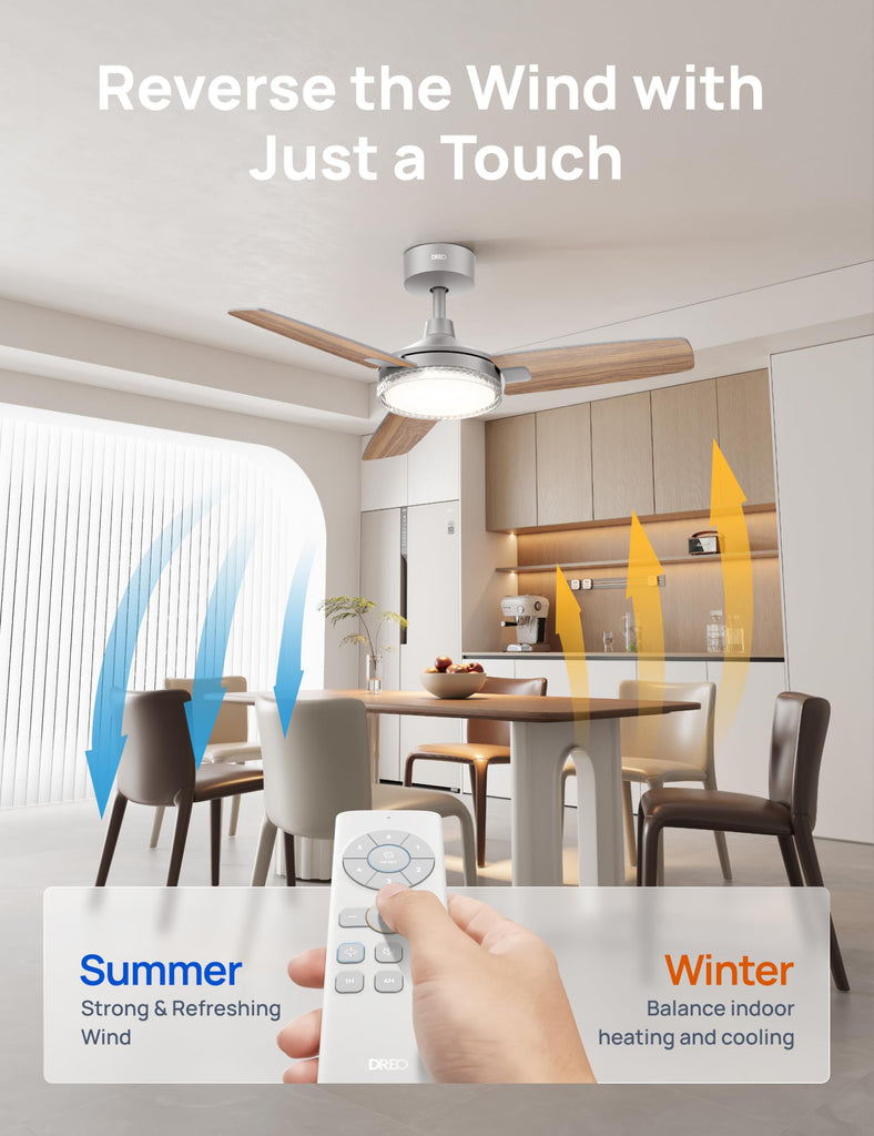 Ceiling Fan with Lights, Quiet DC Motor, 20db, Quick-Install, Powerful Airflow, 6 Speeds with Remote, Reversible