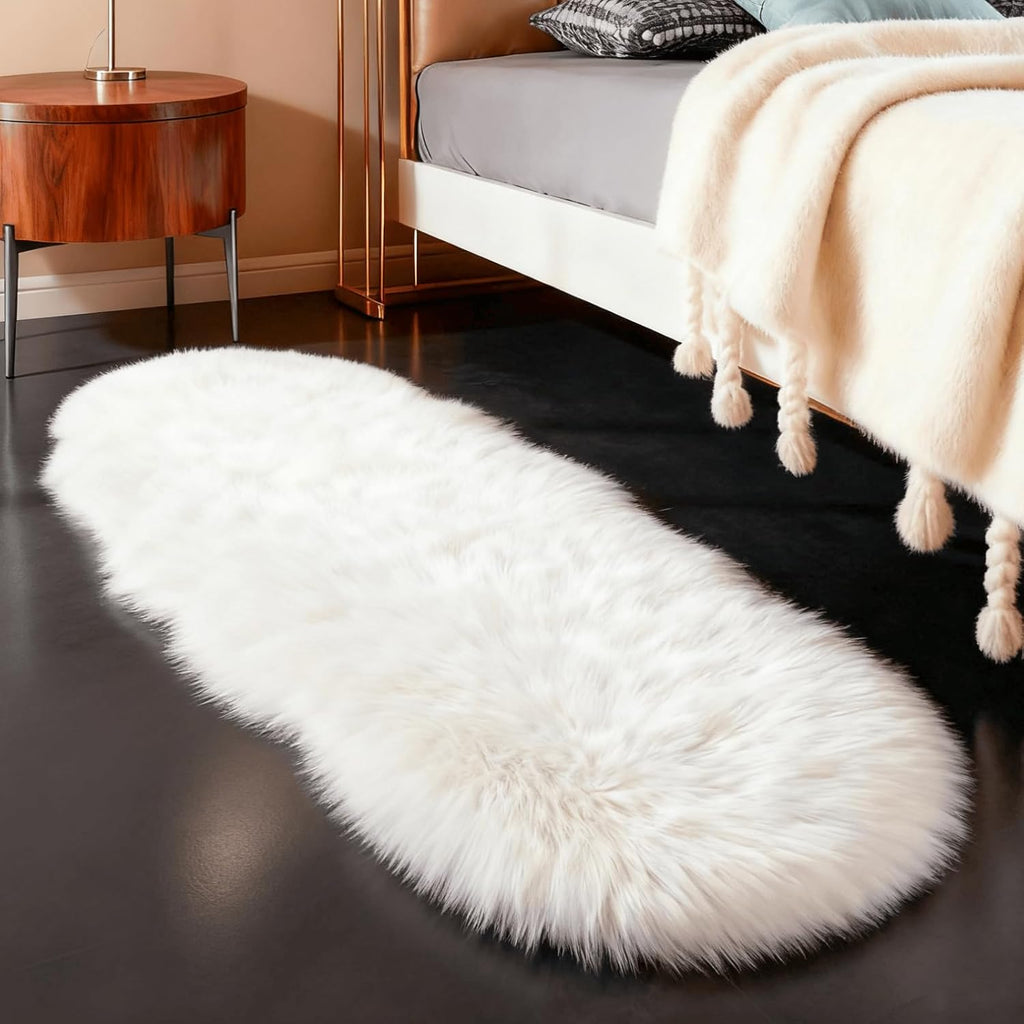 Faux Fur Rug Sheepskin Shag Fluffy Fuzzy White 2x6 ft Runner Rugs