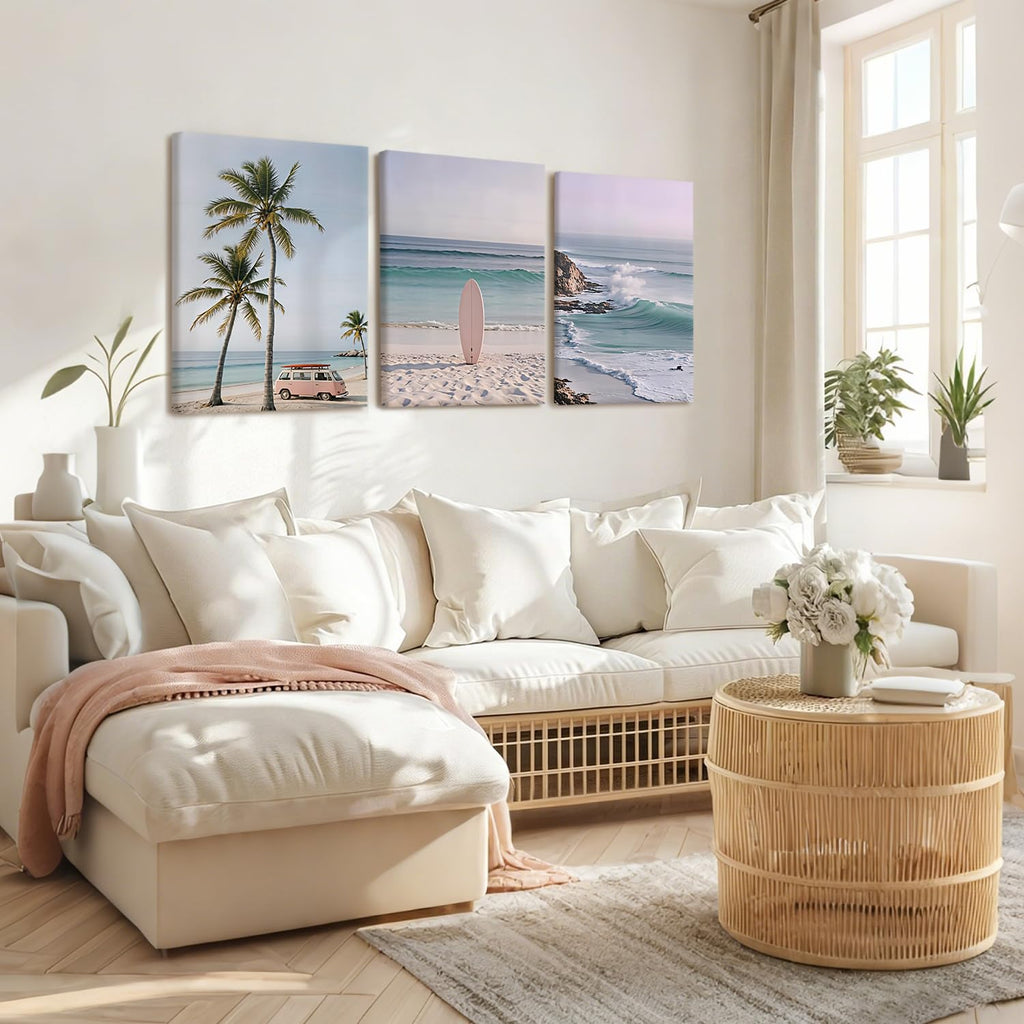 3 Pcs Coastal Beach Canvas Wall Art Boho Beach Scene 12x16 Inch