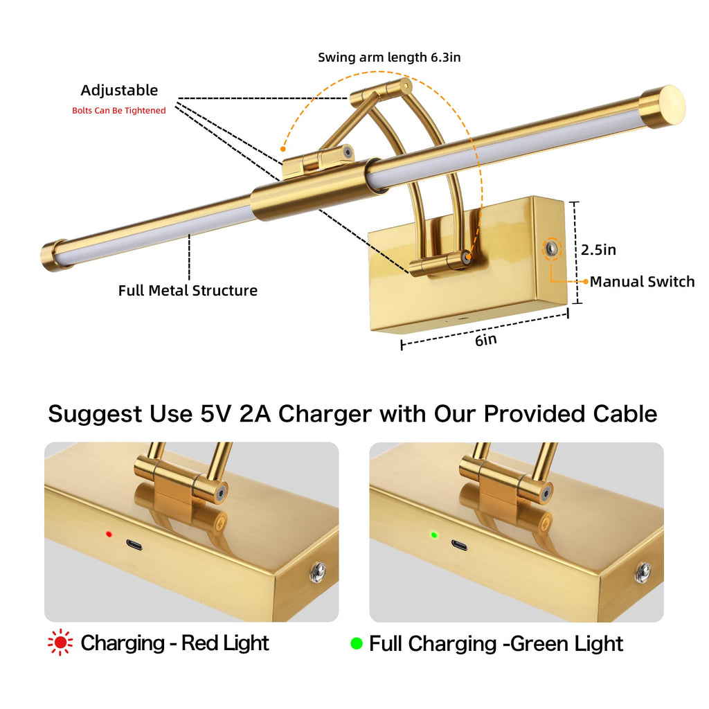 24" Picture Lights for Wall, 8000mAh Rechargeable Wireless Remote