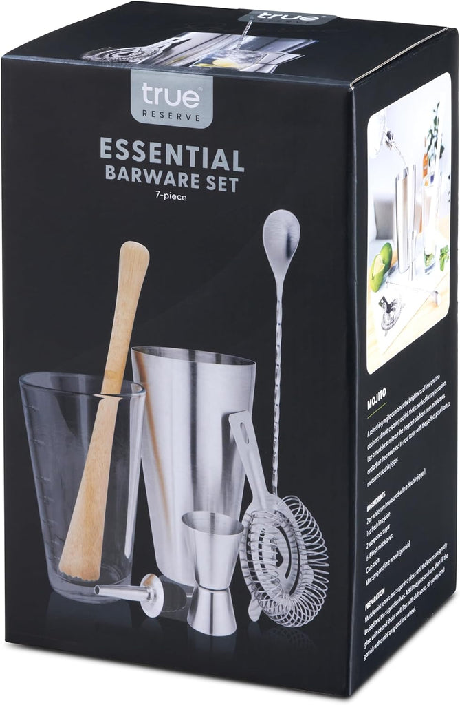 7-Piece Bartender Kit for Mixed Drinks and Cold Brew Cocktails, Includes Boston Shaker Tin, Mixing Glass, Jigger - Set of 7