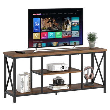 Modern Entertainment Center for TVs up to 65 Inch, Rustic Wood Television Stands, Industrial TV Console and TV