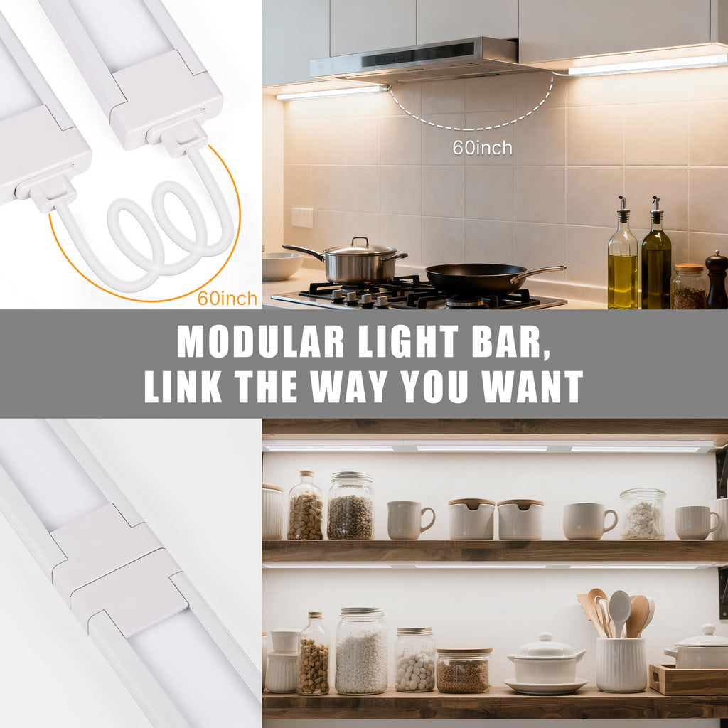 2 Pcs 14inch Plug in Under Cabinet Lighting, 6500k Bright White LED Under Counter Wired Lights