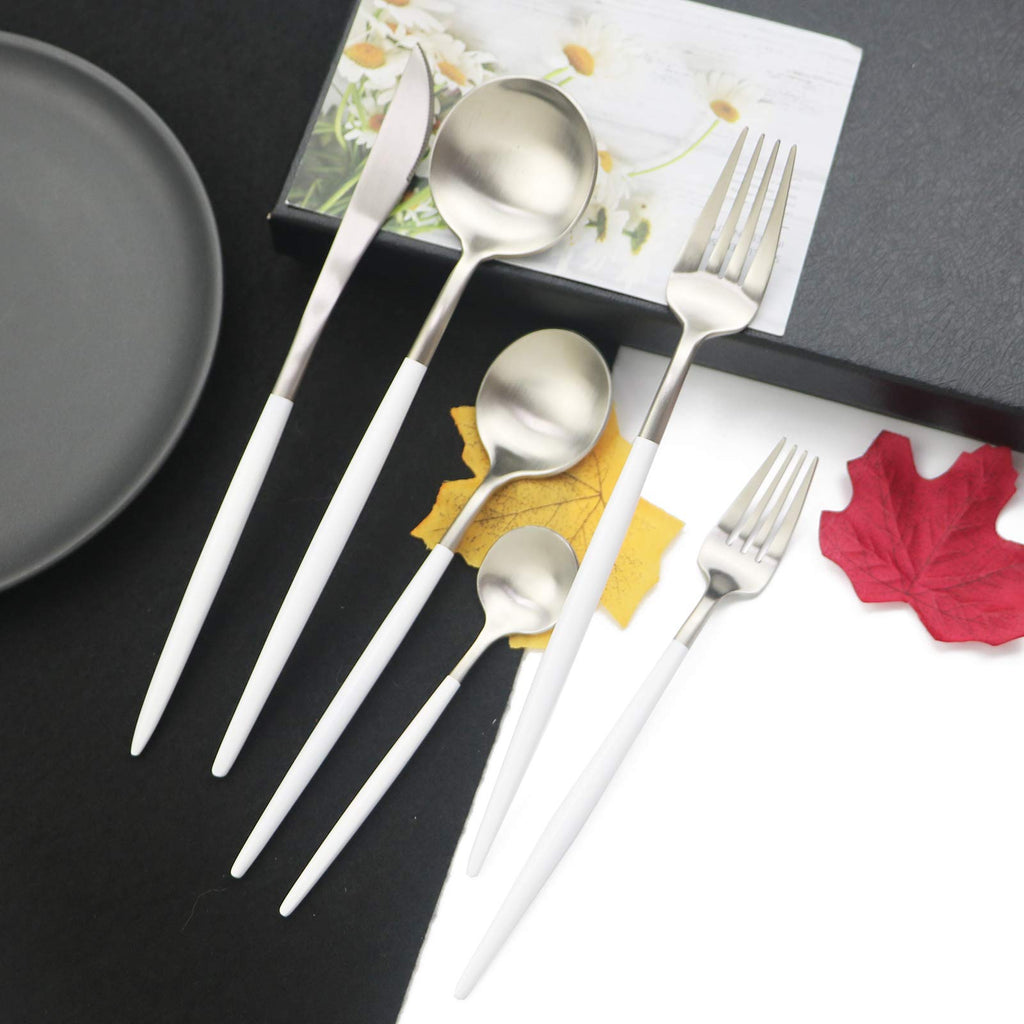 18/10 White Handle Flatware Silver Silverware Set 304 Stainless Steel Flatware Cutlery Set| 24-Piece Adaline Royal