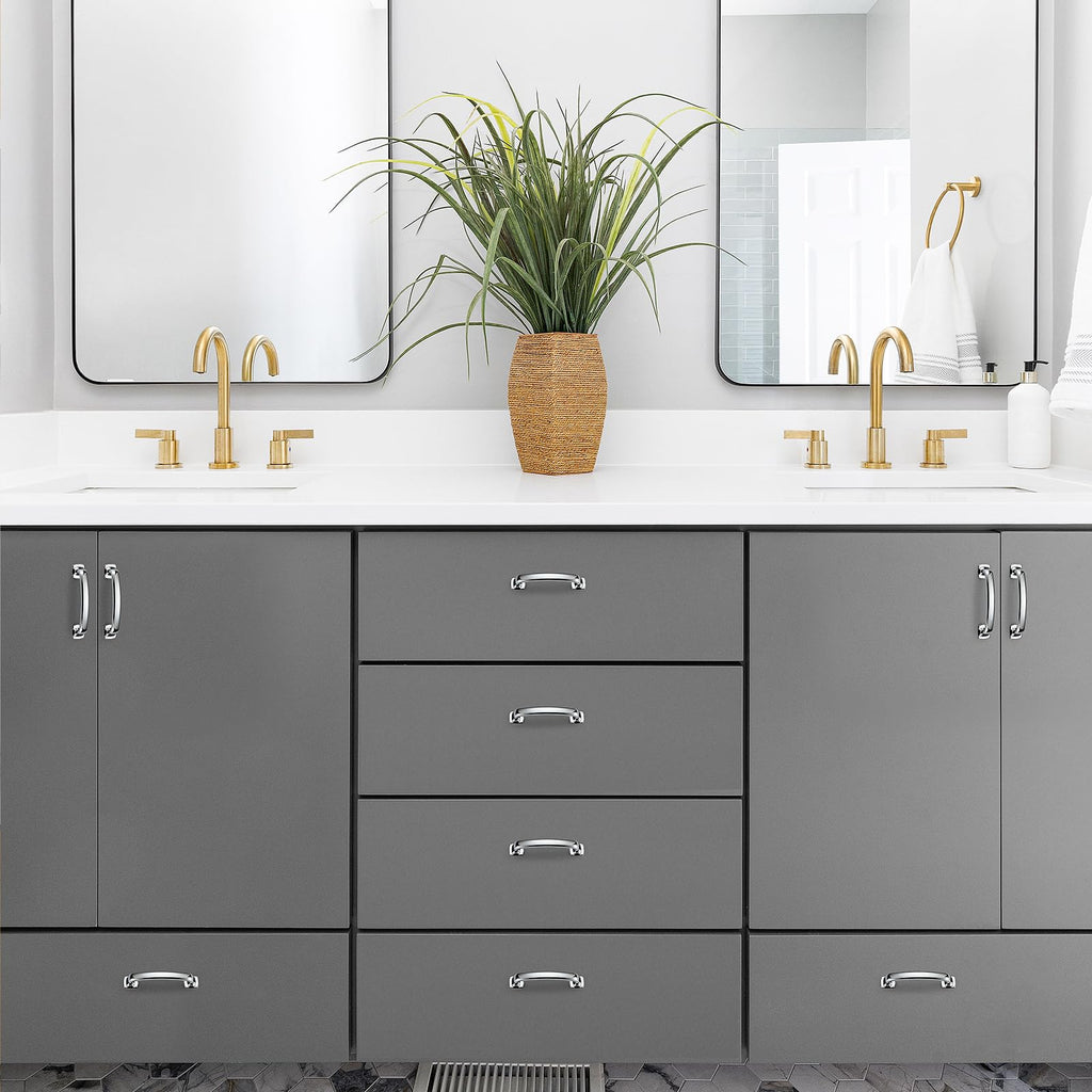 5 Pack Polished Chrome Cabinet Handles, 3" Hole Center Arch Drawer Pulls