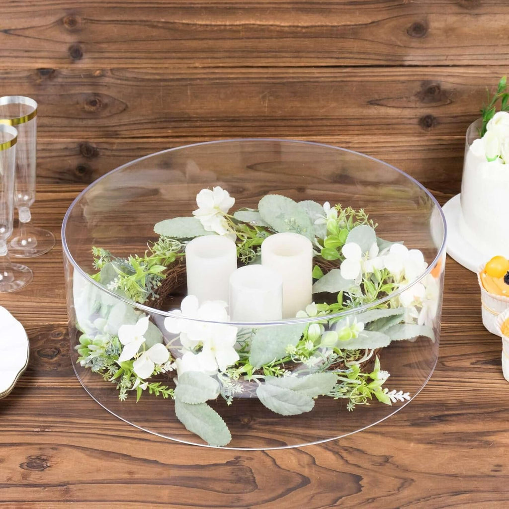 14" Round Clear Acrylic Cake Stand, Transparent Fillable Display Box, Pedestal Riser with Hollow Bottom for Weddings