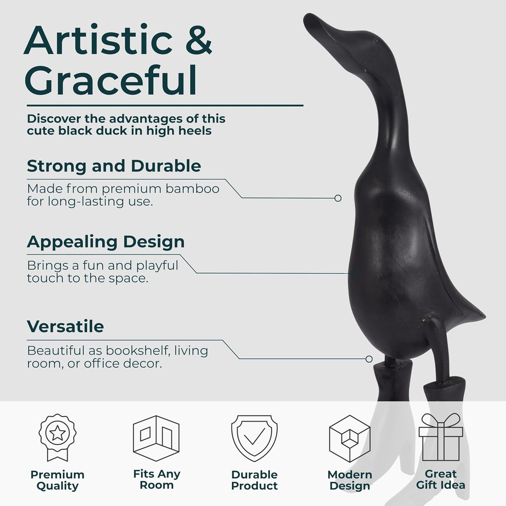 Bamboo Duck Figurine Sculpture - Playful Decorative Statue for Boho Room Decor - Shelf, Tabletop, Or Entryway Display