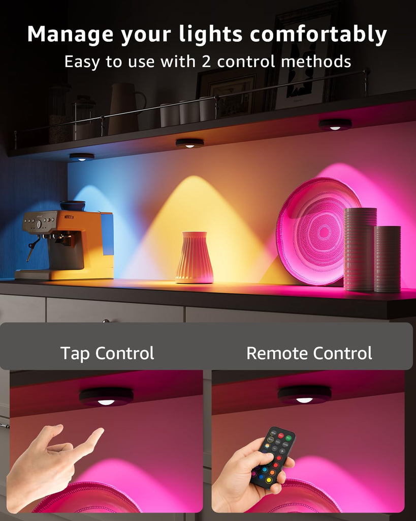 Rechargeable Puck Lights with Remote, Magnetic Shelf Light