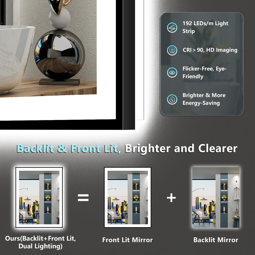 32x36 Black LED Bathroom Mirror, Backlit & Front Lit Lighted Mirror