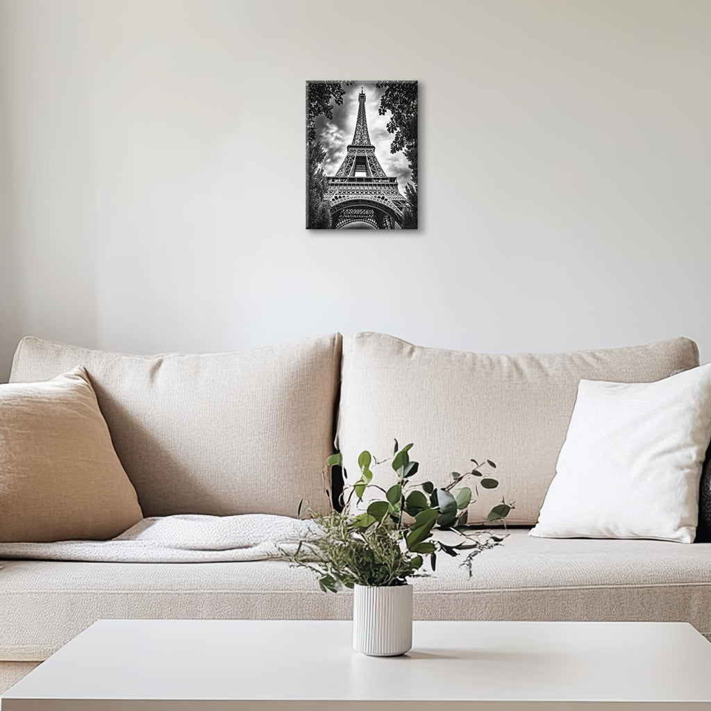 Paris Wall, Tower Pictures Wall Decor, Black and White Canvas Prints Painting, Framed Artwork Bedroom Living Room