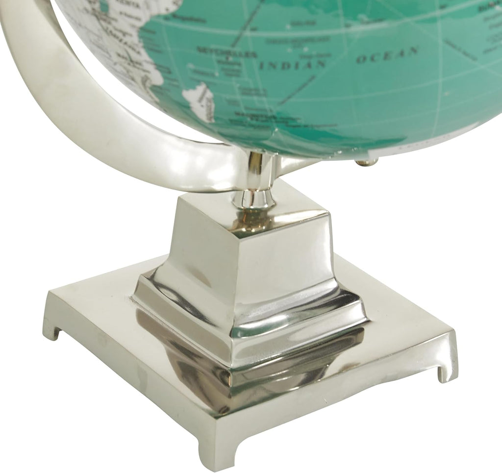 Aluminum Metal Educational/Geographic Earth Globe, Desk Globe 12" x 12" x 18", Teal
