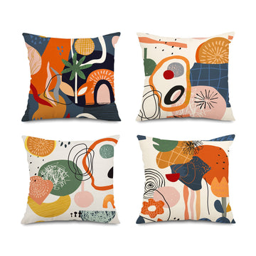 Colorful Abstract Art Mid Century Modern Throw Pillow Covers 16x16 Fall Boho Floral Geometric Minimalist Pillow