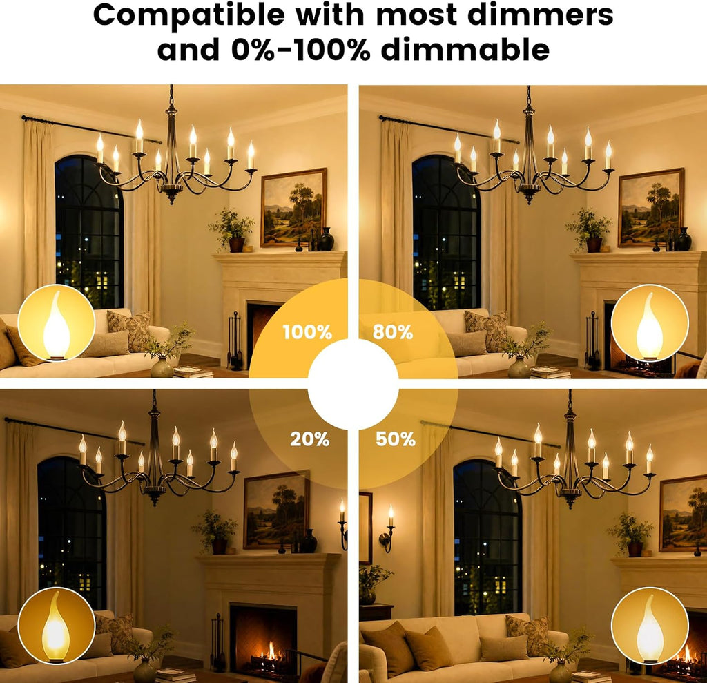 E12 LED Frosted Candelabra Light Bulbs, 40 Watt Equivalent 6 Pack