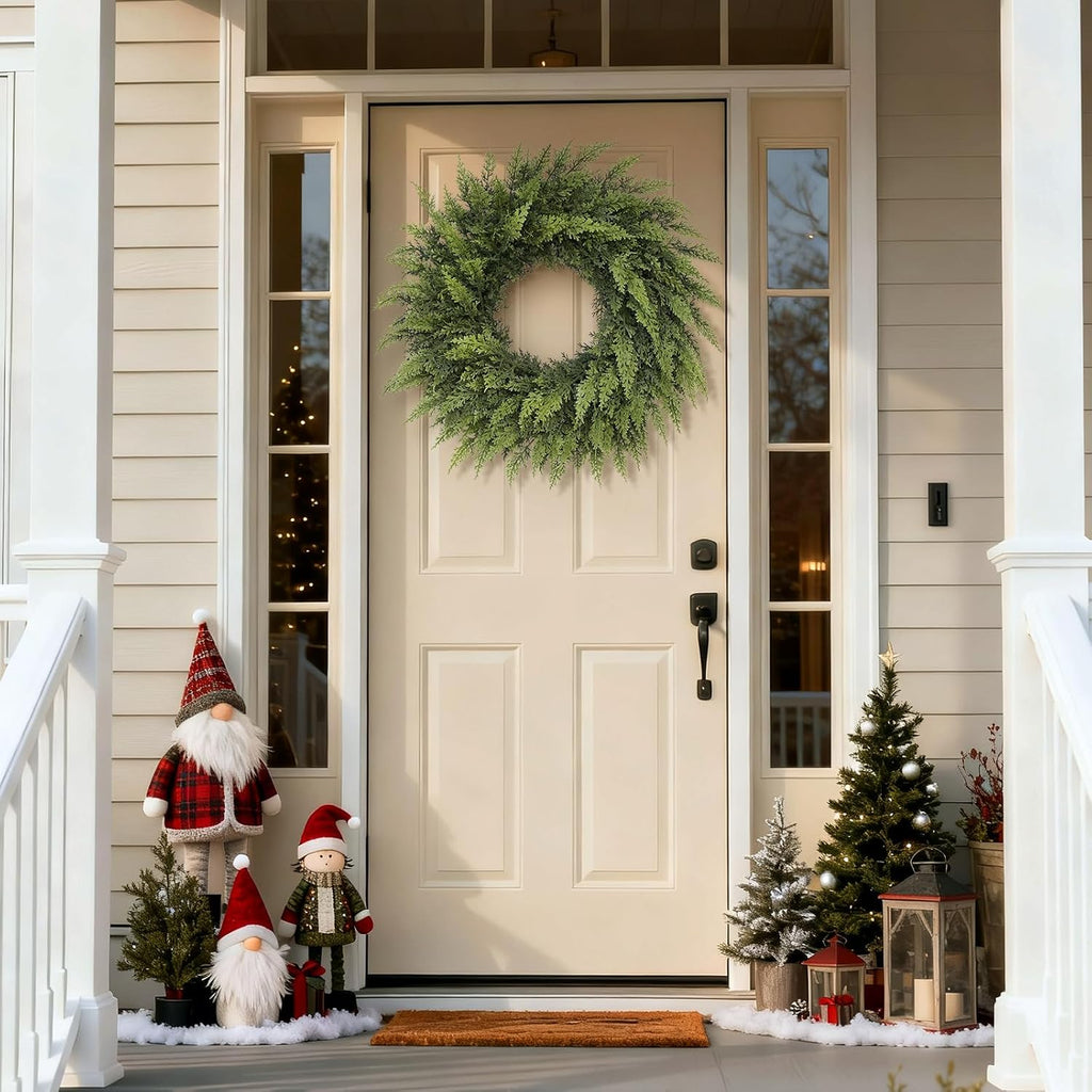 24" Lifelike Touch Artificial Christmas Cedar Wreath for Front Door Decor