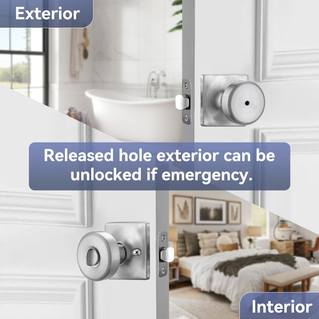 Brushed Nickel Door Knobs with Square Rosette,6 Pack for Privacy