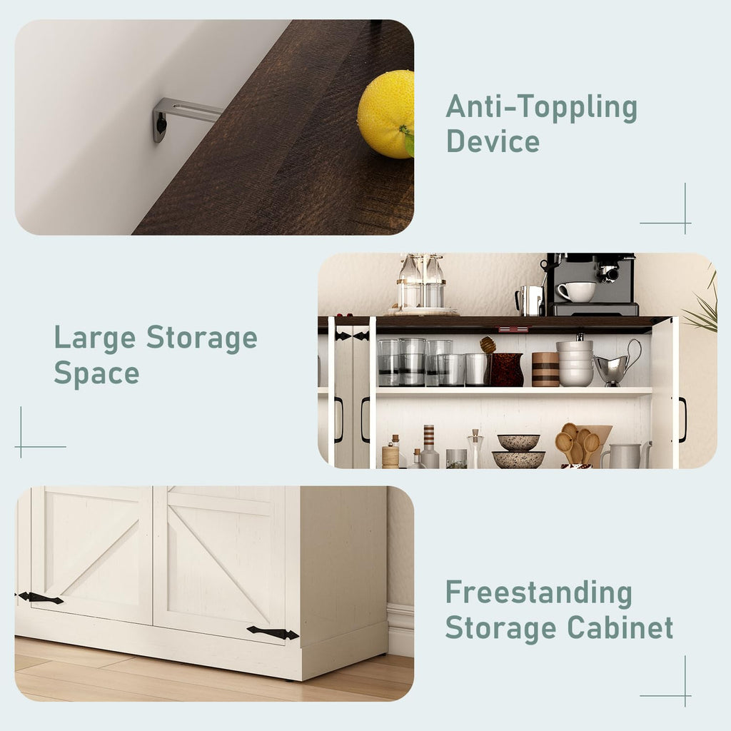 65" Sideboard Buffet Cabinet with Storage, Large Farmhouse Buffet Table Coffee Bar Cabinets, Modern Accent Cabinet