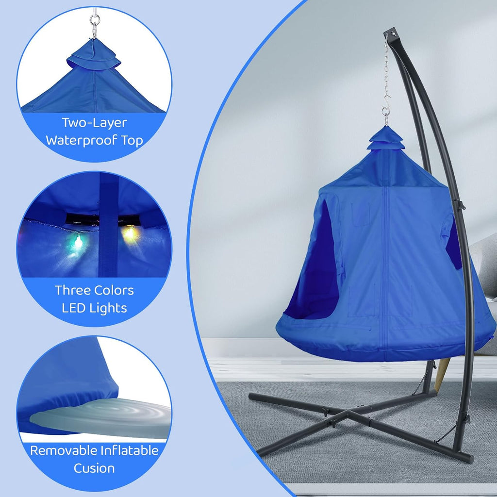 Hanging Hammock X-Stand w/Tree Tent, Swing Chair Stand w/Play Tent | Indoor Outdoor Egg Basket Patio Seat w/ Metal