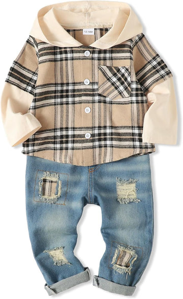 Toddler Baby Boy Clothes Infant Outfit Boys Hoodie Sweatsuit Ripped Jean Fall Winter Little Boy Clothing