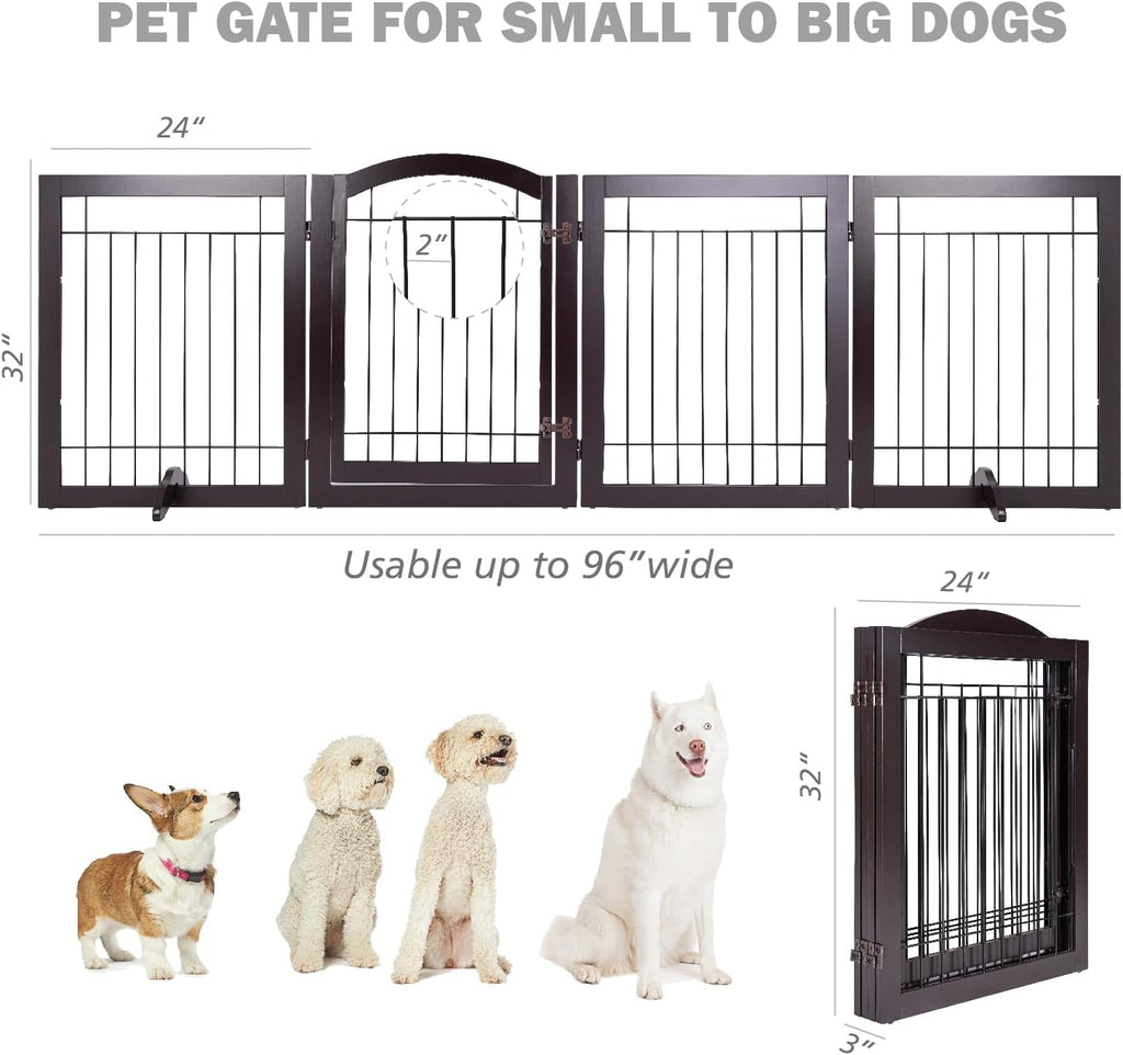 Freestanding Foldable Dog Gate Indoor with Door, 96" Wide, 30" Tall