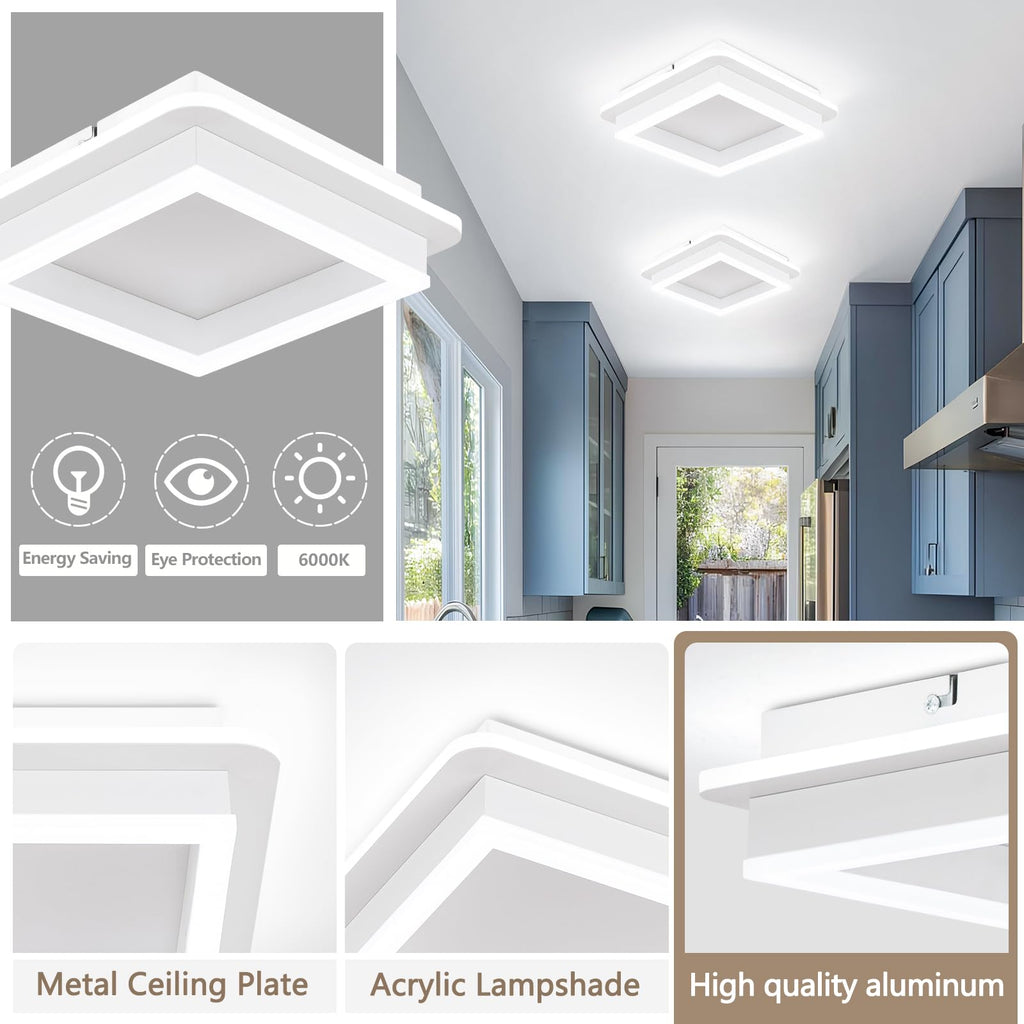 3 Packs Square Flush Mount Ceiling Light, 6000K Black Modern LED Ceiling Light Fixture, Minimalist Hallway Lighting