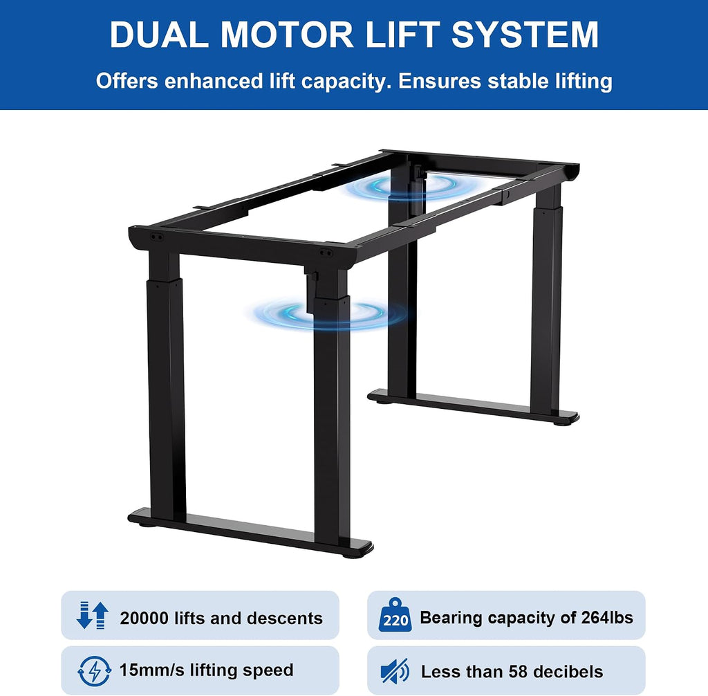 4-Leg Electric Standing Desk Frame | Heavy-duty 4-leg standing desk frame supports 264 lbs, providing superior