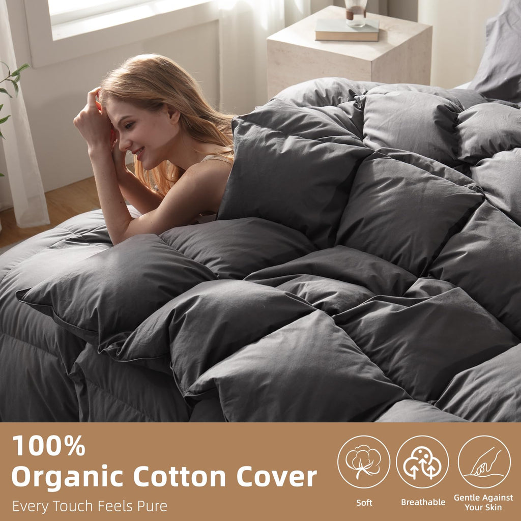Hungarian Feather Down Comforter Oversized King, 100% Organic Cotton Cover