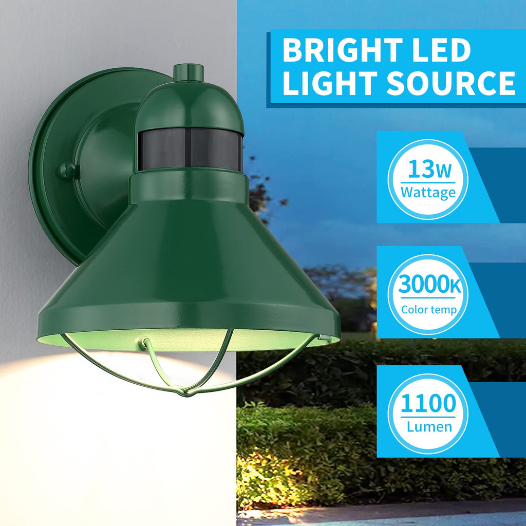 Dusk to Dawn Motion Sensor LED Outdoor Wall Light Fixture Green