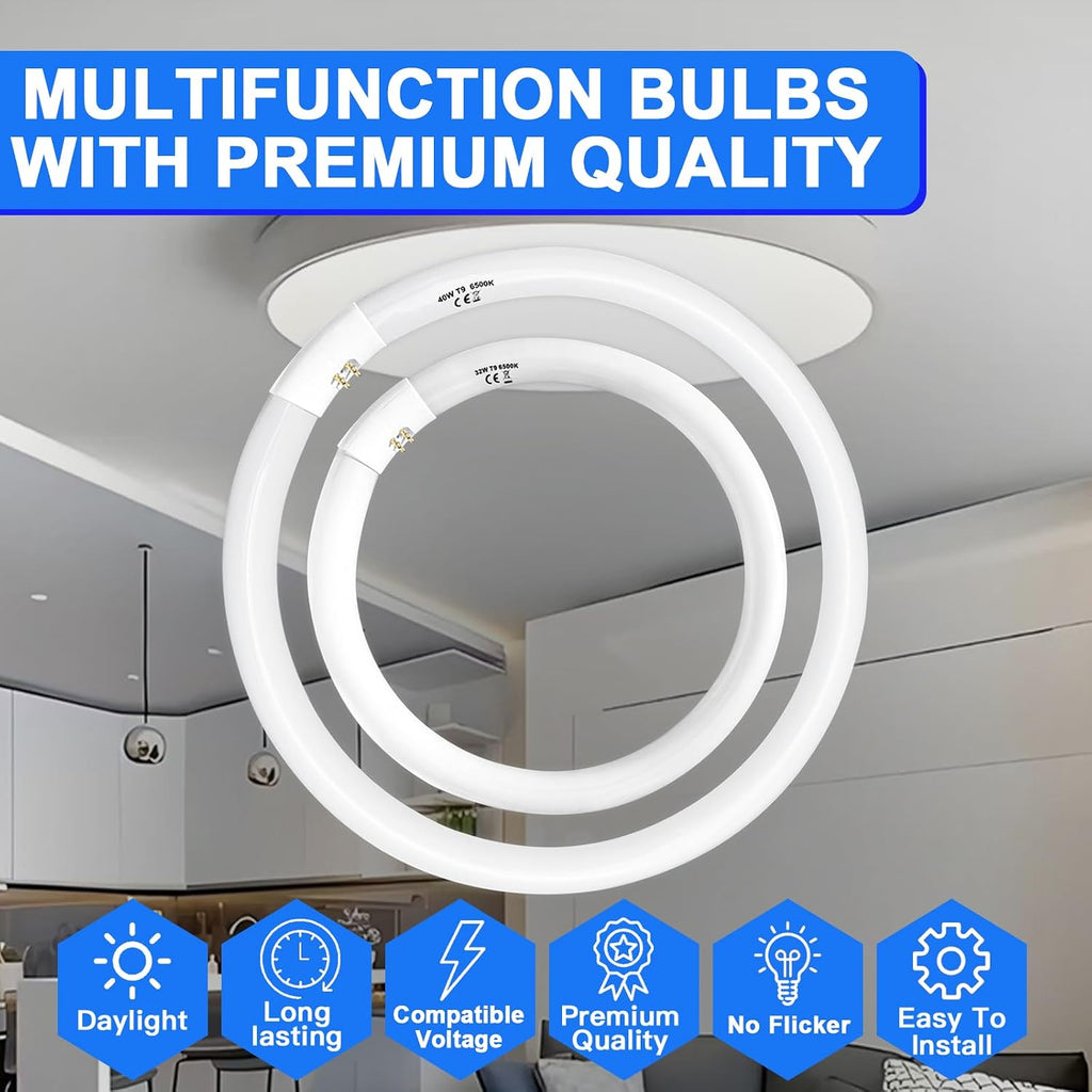 40 Watt and FC12T9 32W Set 6500K, 16 inch T9 40W Circline Light Bulbs, 12 inch 32W Circular Fluorescent Round