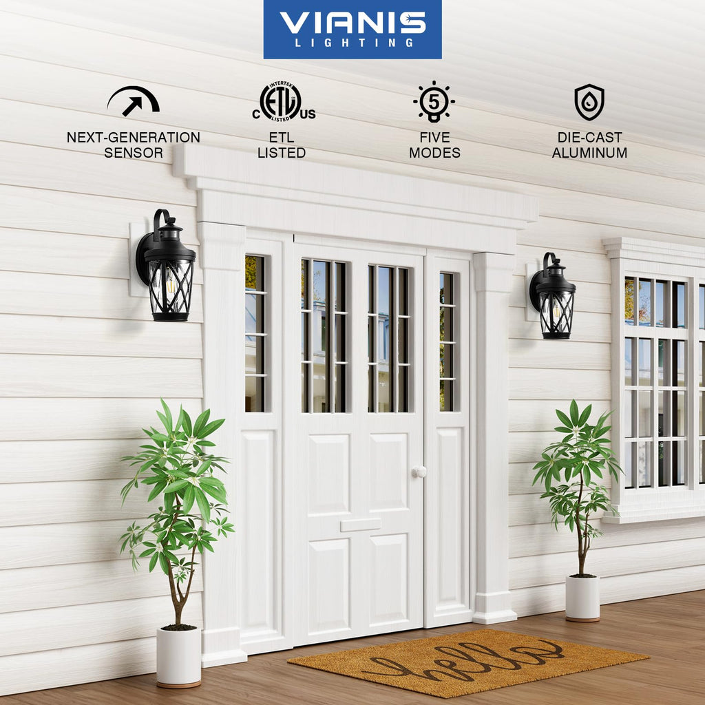 Porch Lights Outdoor Motion Sensor, 2-Pack Black Outdoor Wall Lights