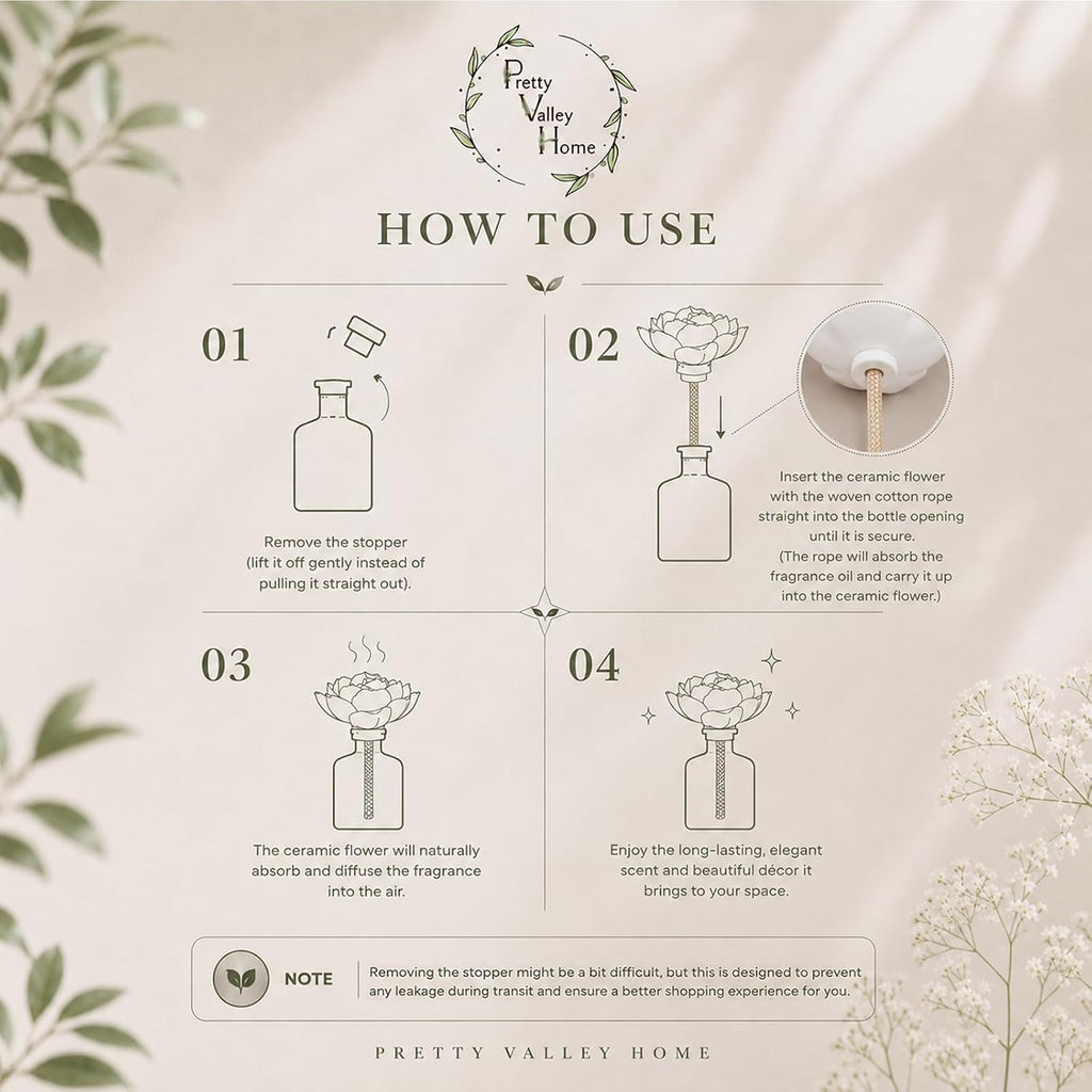 Reed Diffuser Sets, 6.76 Fl. Oz / 200ML Ceramic Diffuser Flower Gift Box, Home Reed Diffuser Office Bathroom Living