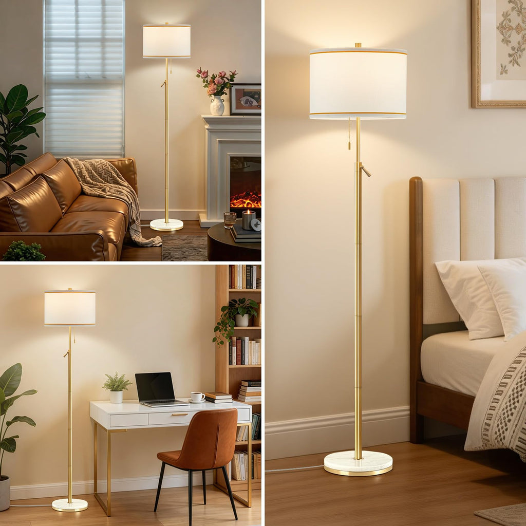 Marble Floor Lamp, Adjustable Height Standing Lamp with Marble Base Tall Lamp with White Shade Floor Lamps Bulbs Not