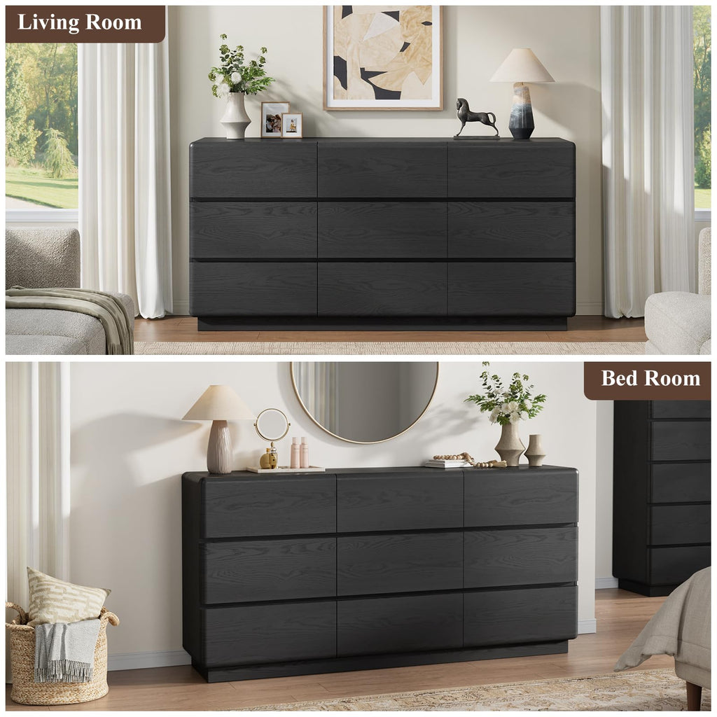 Black 9 Drawer Dresser, 63" Wide Chest of Drawers