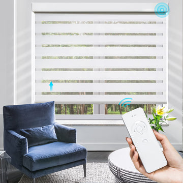 Motorized Zebra Blinds Dual-Layer Smart Roller Shades with Remote Control, Light Filtering, Works with Smart Home