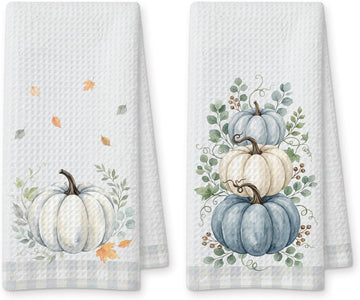 Blue Fall Pumpkin Kitchen Hand Towels 16x24in - Set of 2