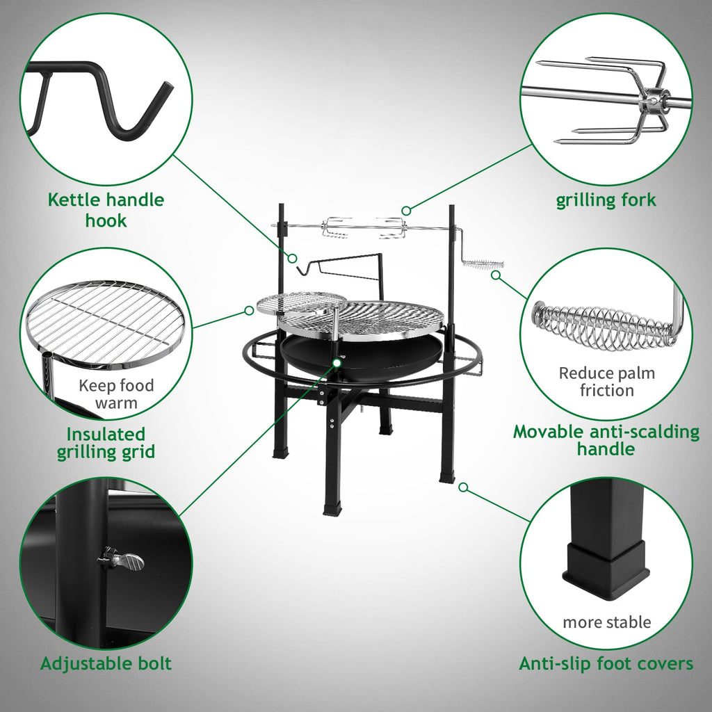 33 Inch 2 in 1 Fire Pit with Grills, Adjustable Swivel Grate